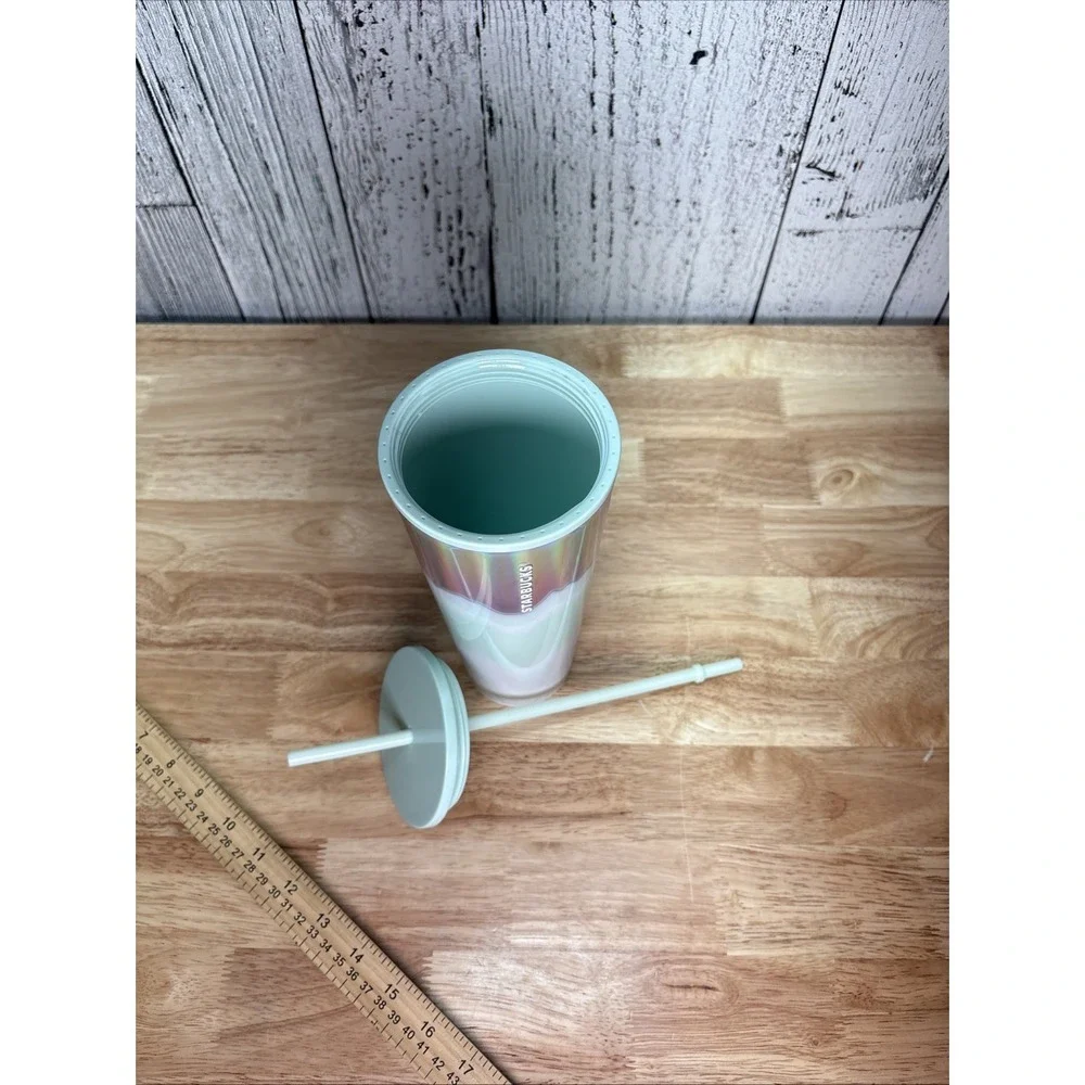 Starbucks Holiday Ice White Mint Silver Iridescent Wave Tumbler 24oz. 2021